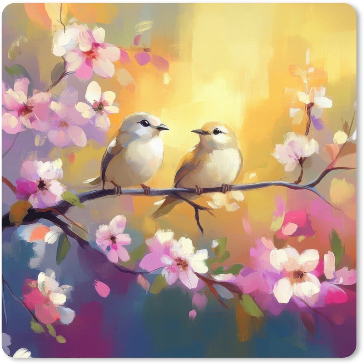 Muismat XXL 40x40 cm - Bureau onderlegger - Bureau mat Vogels - Bloemen - Roze - Bureaumat - Gaming mousepad xl - Bureaulegger groot - Computer deskmat