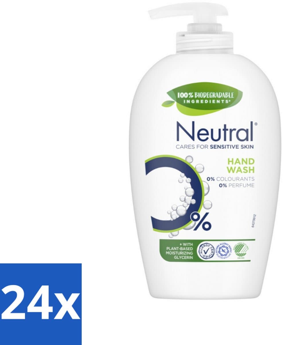 Neutral - Vloeibare Handzeep - Gevoelige Huid - 0% Parfum & Kleurstof - 100% Biologisch Afbreekbaar - 250 ml - Voordeelverpakking - 24 stuks