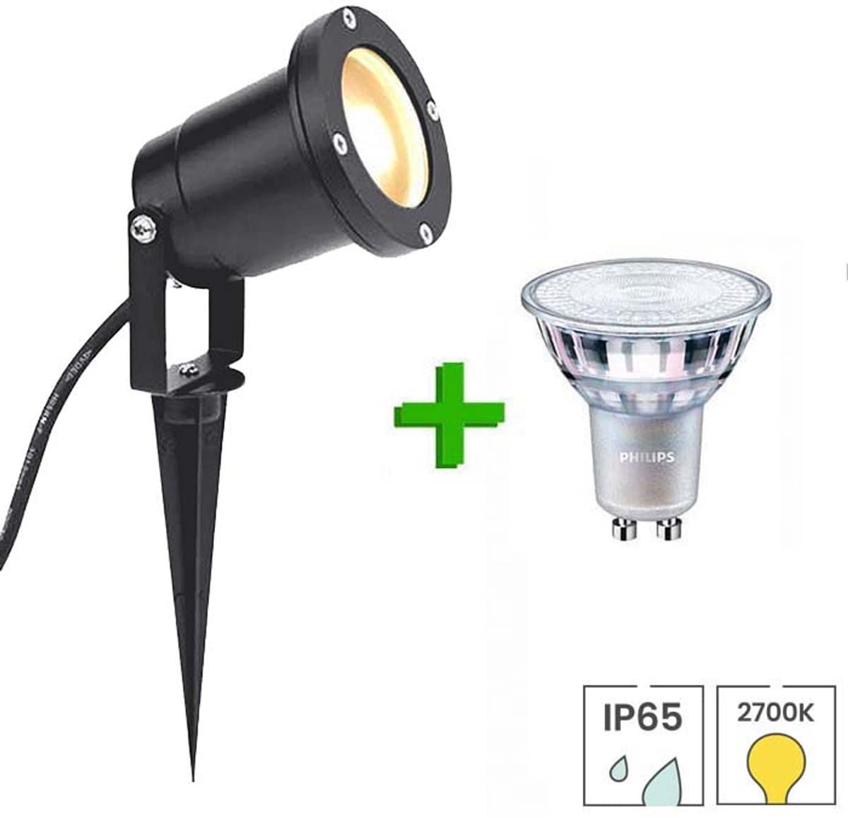 Lybardo - Grondspot Buiten - Tuinspot + Philips LED spot - 4.6W - 2700K - Met snoer zonder stekker