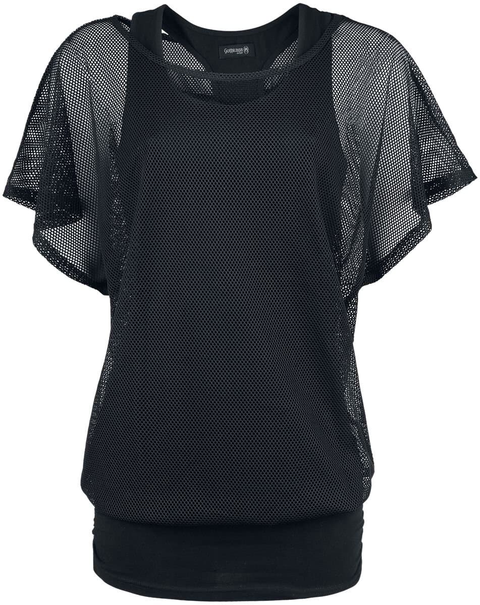 Gothicana Zwart dubbellaags mesh T-shirt - Dames - L
