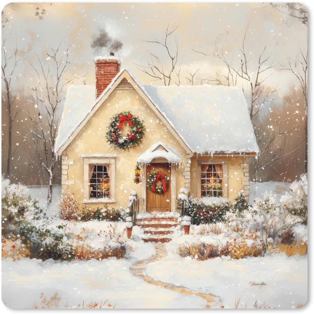 Muismat XXL 60x60 cm - Bureau onderlegger - Bureau mat Kerst - Huis - Winter - Sneeuw - Bureaumat - Gaming mousepad xl - Bureaulegger groot - Computer deskmat