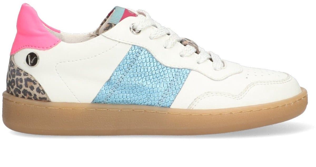 VINGINO VIN825141-501 Meisjes Lage Sneakers - Wit/Roze/Blauw - Leer - Veters