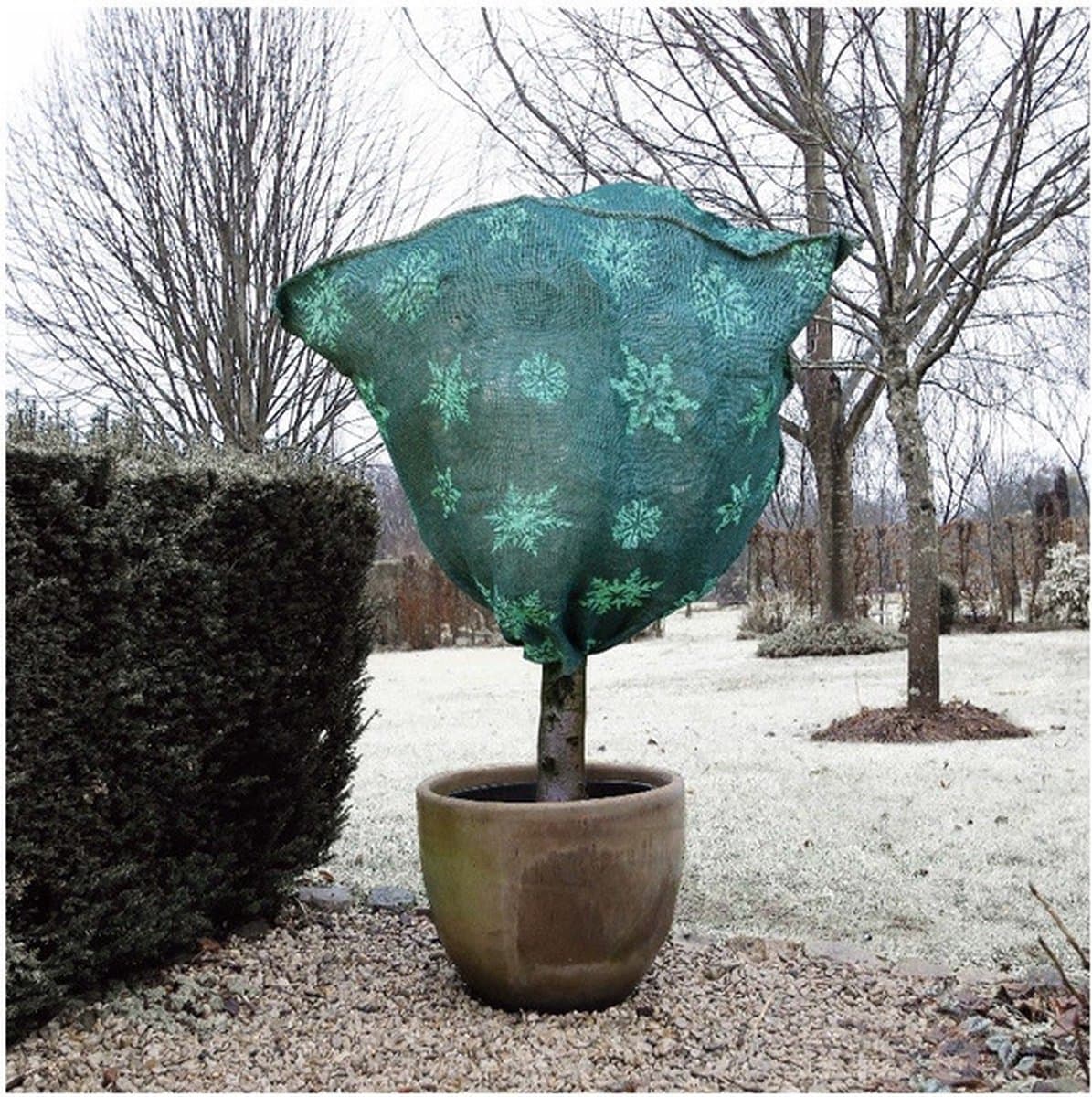 Nature plantenhoes jute - 2x - H100 x D75 cm - groen wintermotief - anti-vorst planten beschermhoes