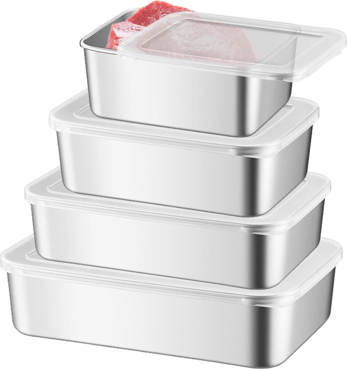 La'Moussawi ® Set van 4 vershouddozen, roestvrij staal, vershouddozen met deksel, vriezer, voedselcontainer, BPA-vrij, vaatwasser, vriezer, ovenveilig, 5750 ml