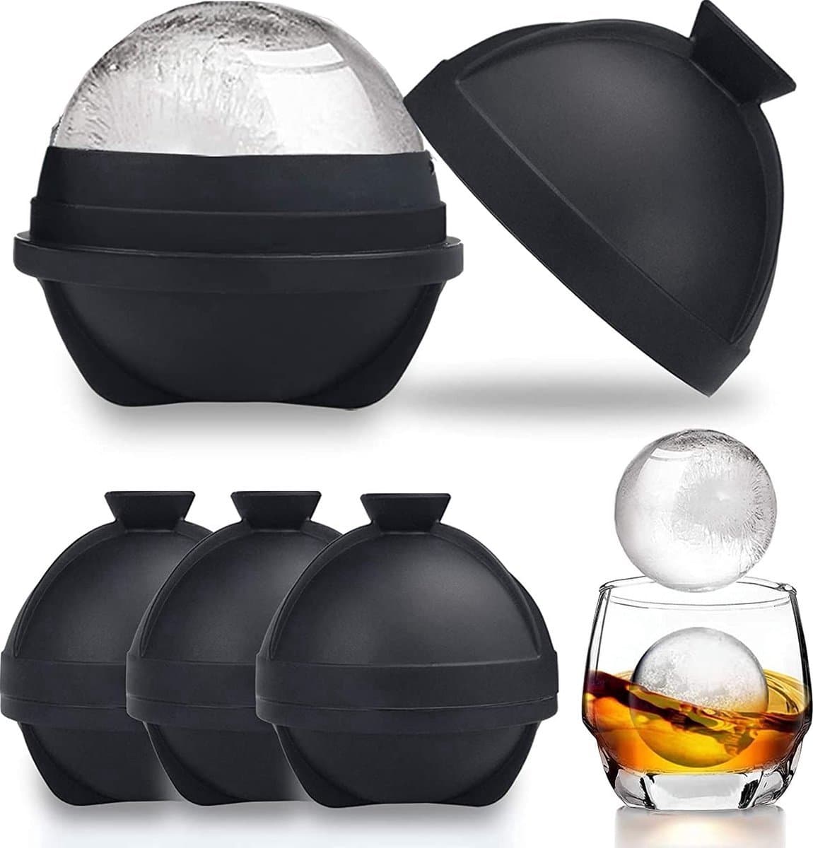 Scoby - IJsballen Set - Grote Whiskey Stones - Ronde IJsklontjes - Cocktails en Frisdrank - Lekvrij - Siliconen - Ø 6 cm - Zwart - 3 Stuks