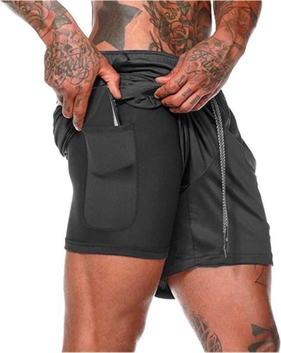 MW® - Sportbroek Heren - Sportkleding Heren - Fitnessbroek - Hardloopbroek - Shorts Heren - Zwart XL