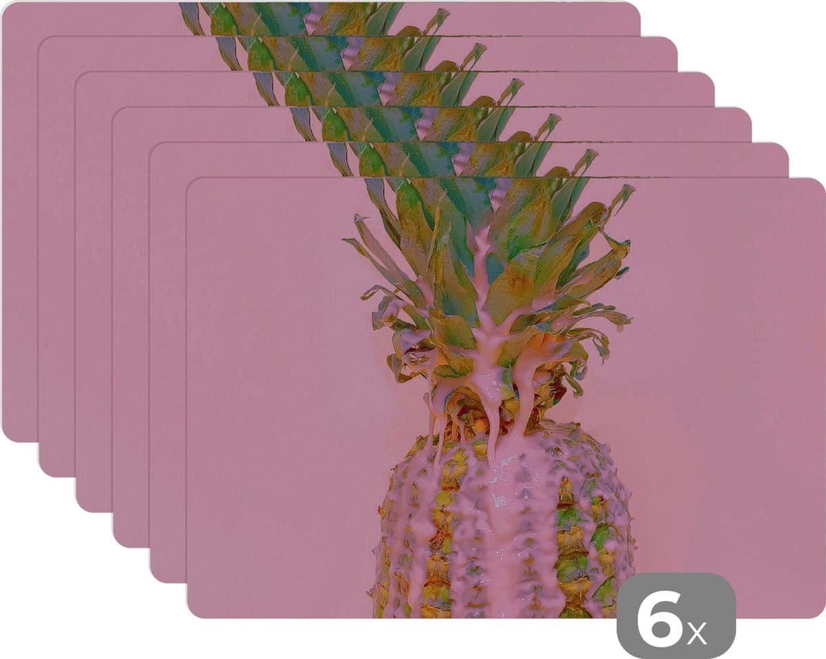 Placemat - Placemats kunststof - Verf - Ananas - Roze - Zomer - 45x30 cm - 6 stuks - Hittebestendig - Anti-Slip - Onderlegger - Afneembaar