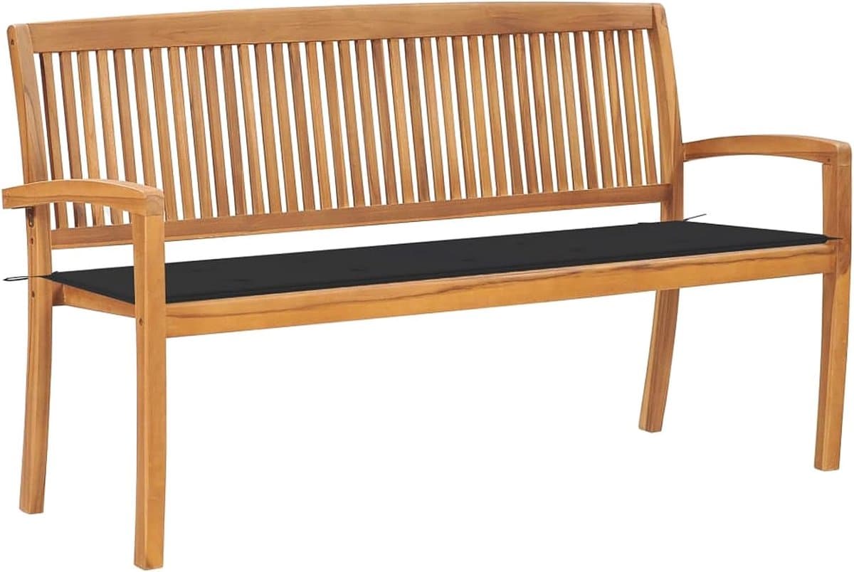 Tuinbank met kussen, stapelbaar, houten bank, zitbank, parkbank, terrasbank, balkonbank, tuinmeubelen, massief teakbank, bank, 159 cm, antraciet