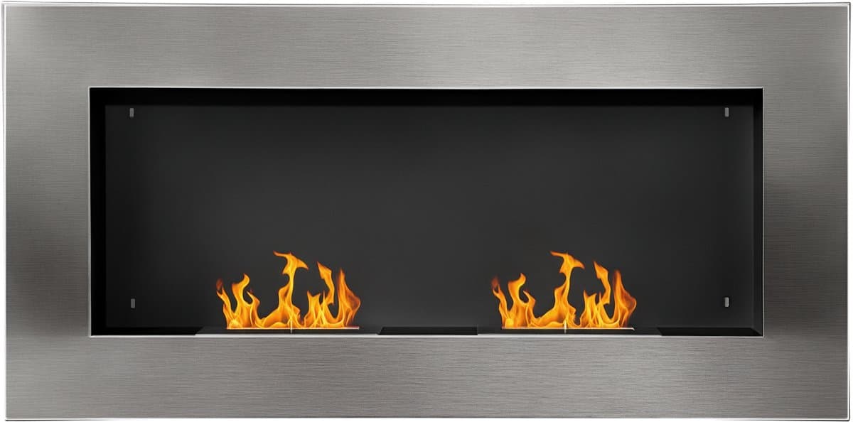 Bio-ethanol wandhaard - RVS sfeerhaard - 2 branders - 110 cm brede wandhaard - Zilver