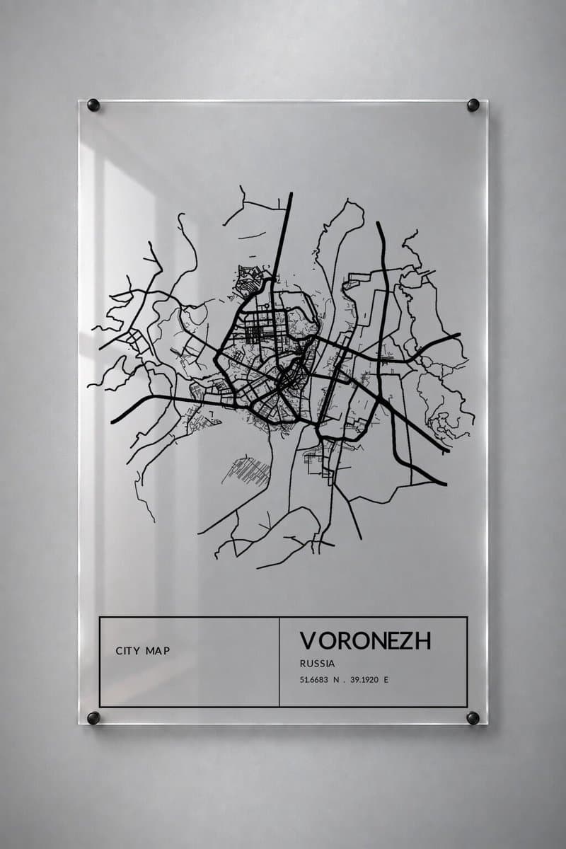 Stadskaart Voronezh - Plexiglas 30x45 cm - Split Caption