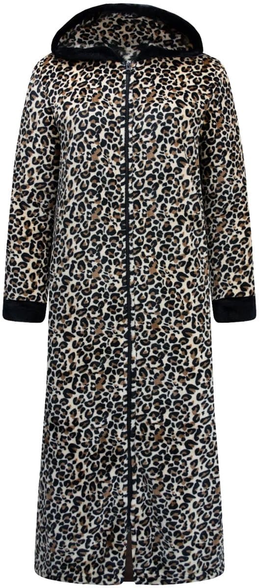 Gaubert® Gaubert Dames Extra Lange Fleece Badjas Met Rits – Beige Panterprint