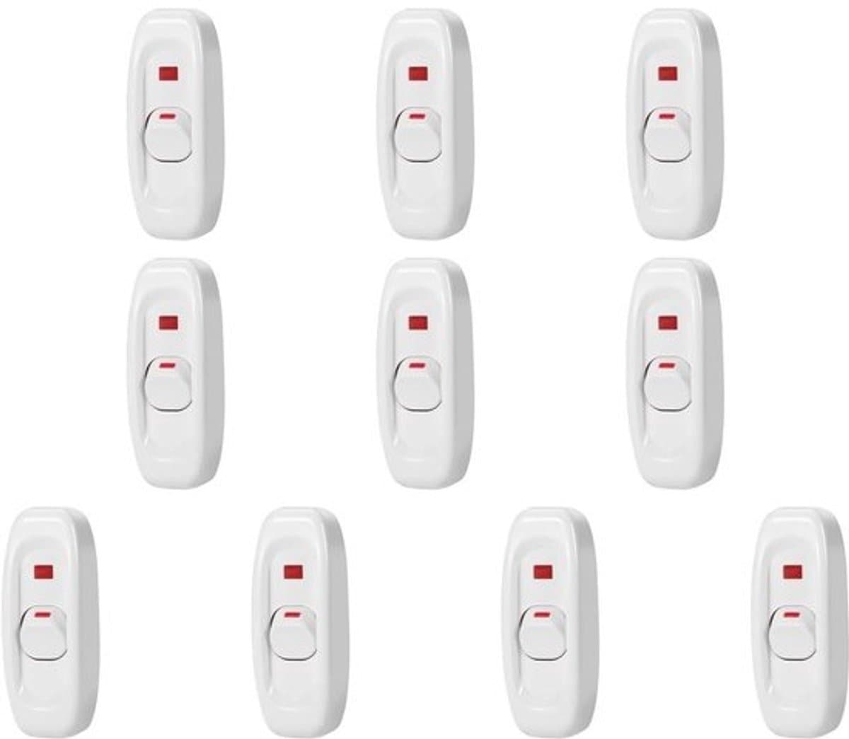 Set snoerschakelaars - Aan-uit - Lampherstel - Dubbelpolige aansluiting - 10 stuks - Wit