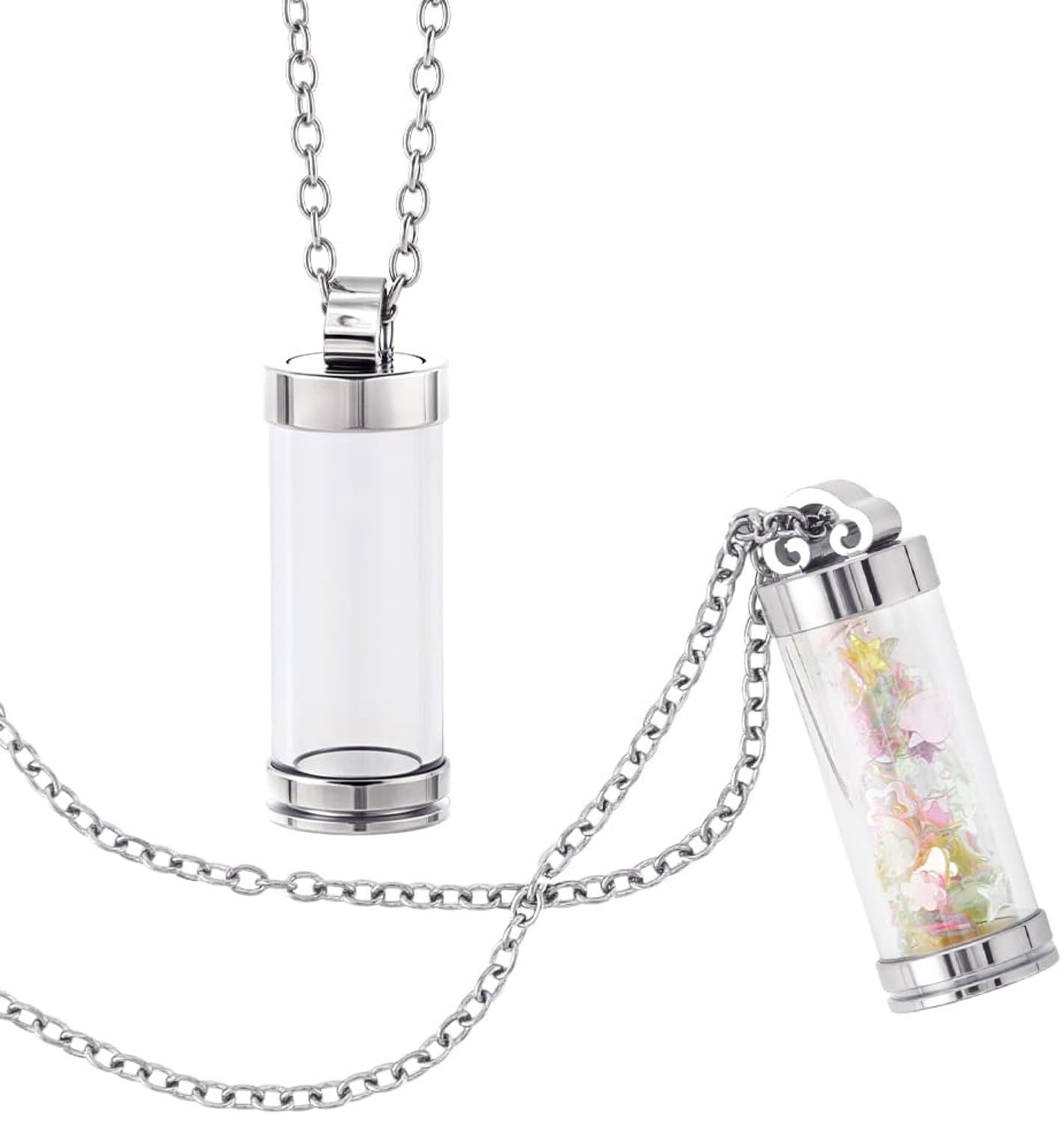 FINGERINSPIRE 2-delige set glazen flesketting:2 stuks heldere glazen fleshangers met 2 stuks 304 roestvrijstalen kettingen, 38 mm heldere flesjes voor