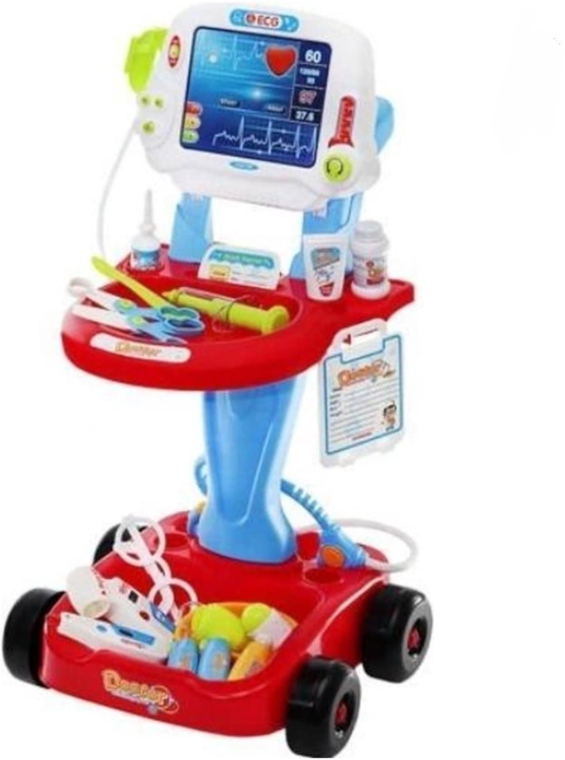 Ilso Dokterset Trolley Met Accessoires rood - Dokterskliniek Speelset Dokter Set Met Licht Geluid & Instrumenten - inclusief batterijen