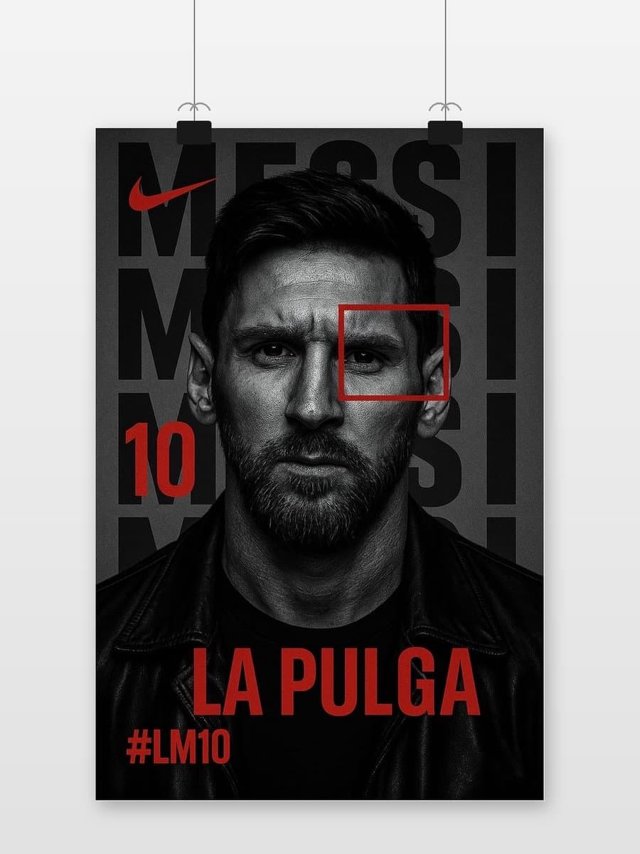 Lionel Messi Poster - Voetbal Posters - La Pulga - Tekst - Sport - Spits - Wanddecoratie Woonkamer - 180 gram papier - 6747WV - Formaat 60 x 90cm