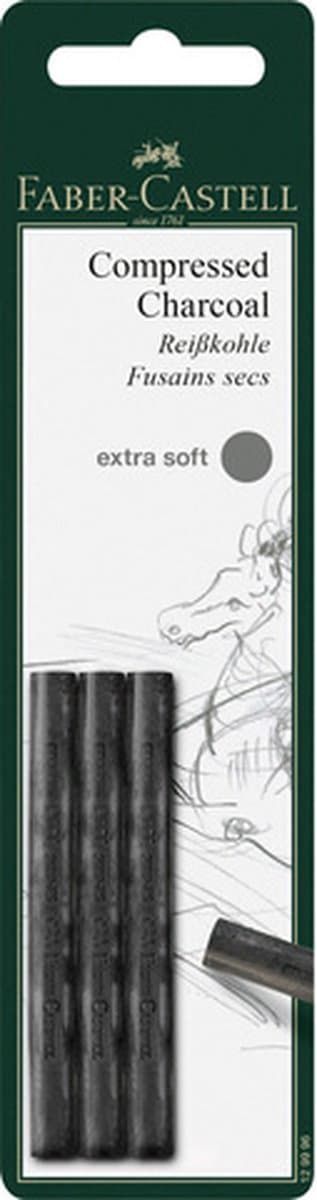 Faber-Castell houtskool - Pitt Monochrome - geperst - extra soft - 3 stuks blister - FC-129996