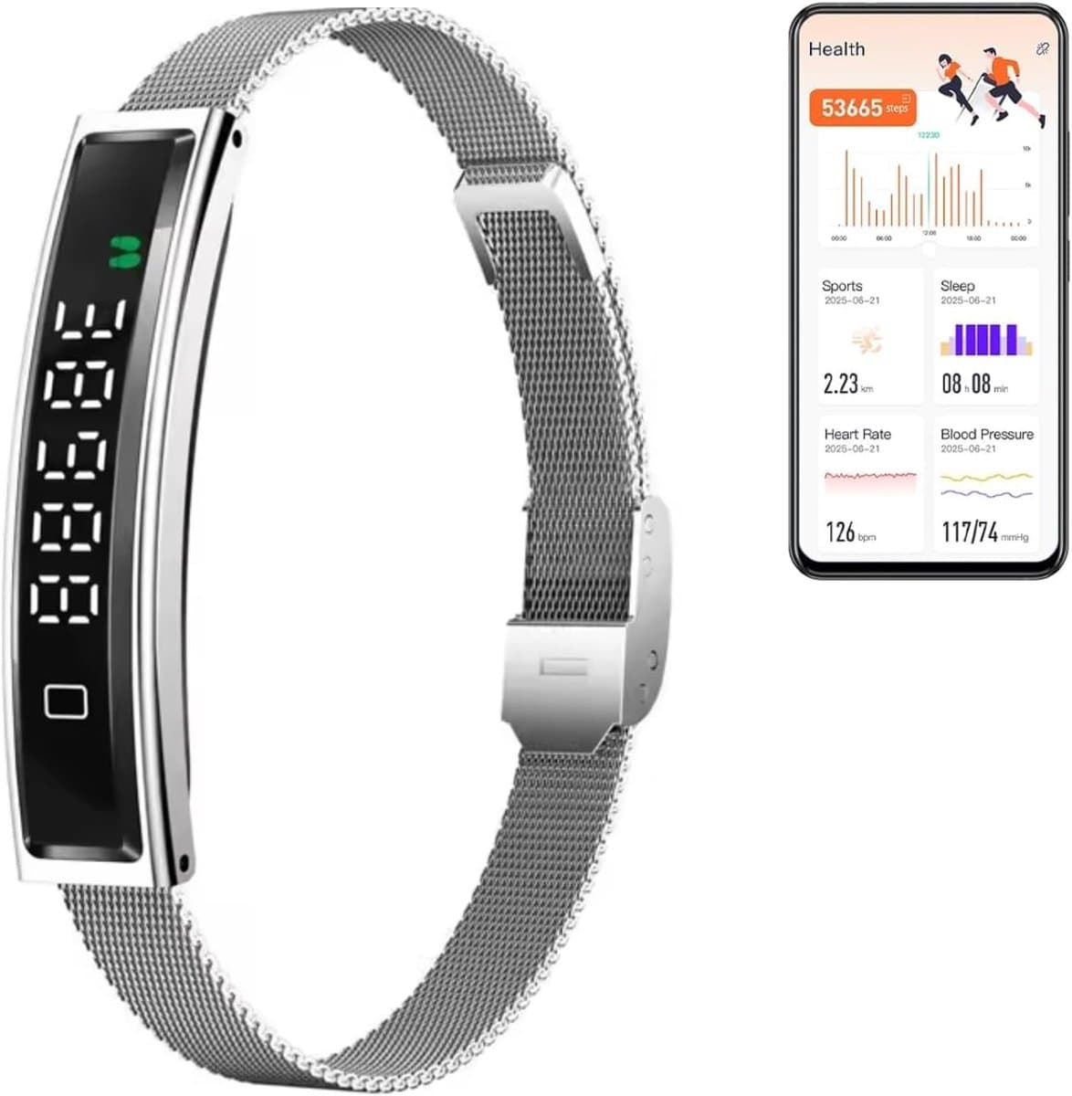 Slimme Armband - Fitness Tracker - Activiteiten Monitoren - Externe Camerabediening - Ultralicht - Zilver
