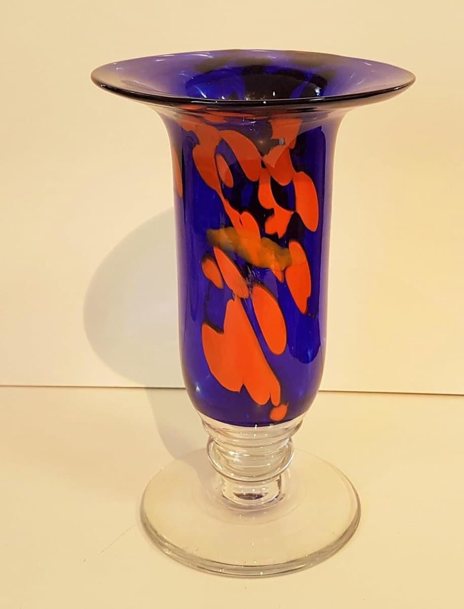 Gekleurde Glazen Vaas - Bloemenvaas Decoratief - Bloemen Schikken - Mondgeblazen Glaskunst - Hoogte 25 cm - Blauw Oranje