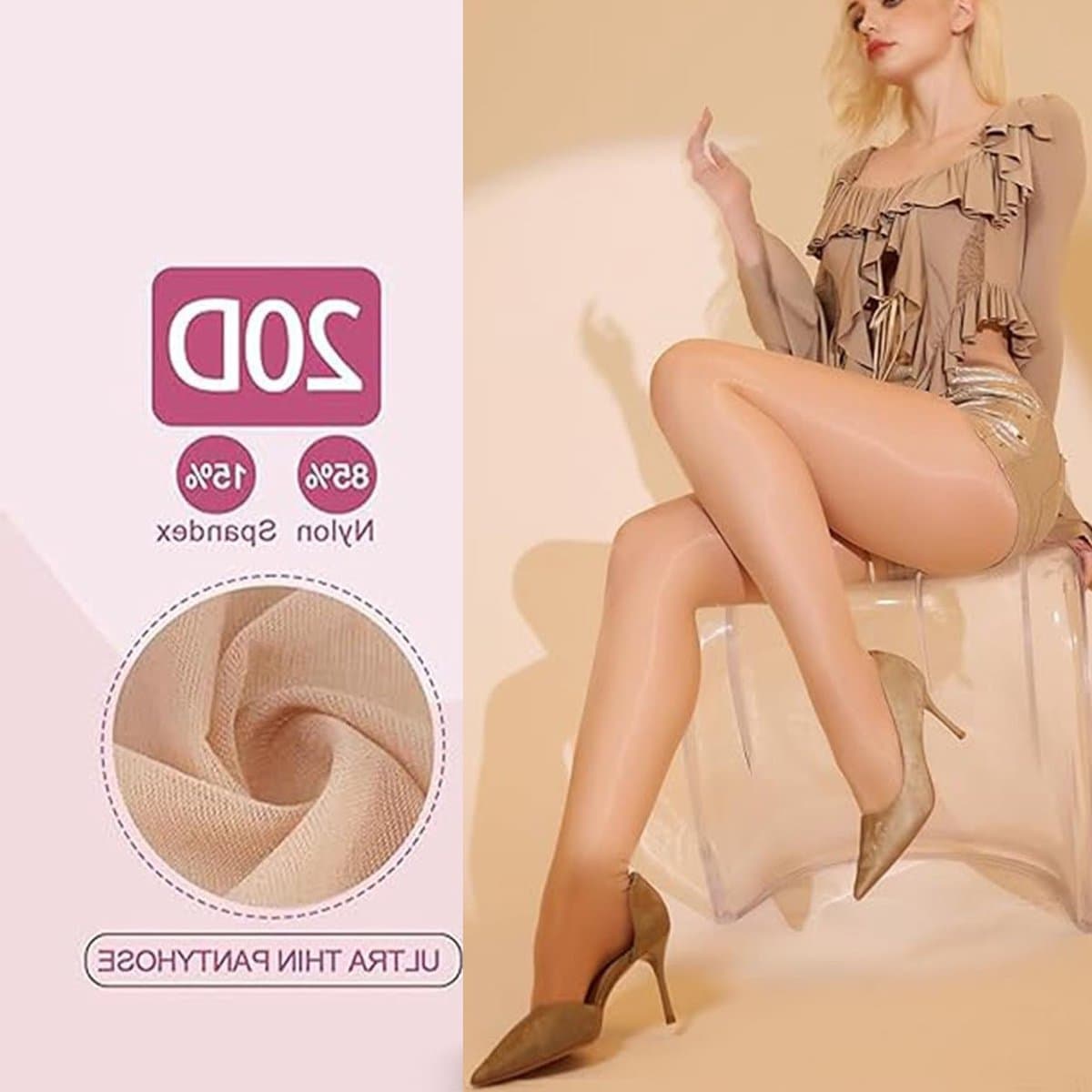 Duurzame transparante damespanty's met mesh structuur, matte afwerking, verstevigde teen en hoge taille - 2 paar
