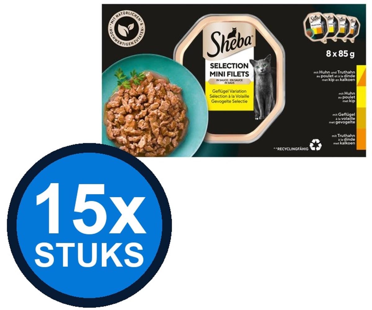 15x Sheba - Mini Filets alu saus gevogelte sel mp 8x85gr - Kattenvoer Natvoer - 680 g