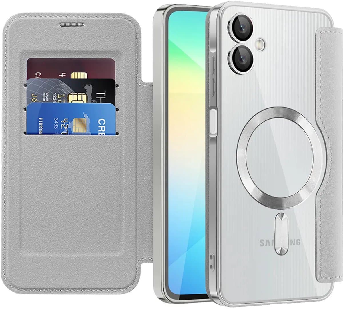 Hoesje geschikt voor Samsung Galaxy A06 4G/5G - Techsuit SmartMag Book Wallet Case - Geschikt voor MagSafe - Grijs