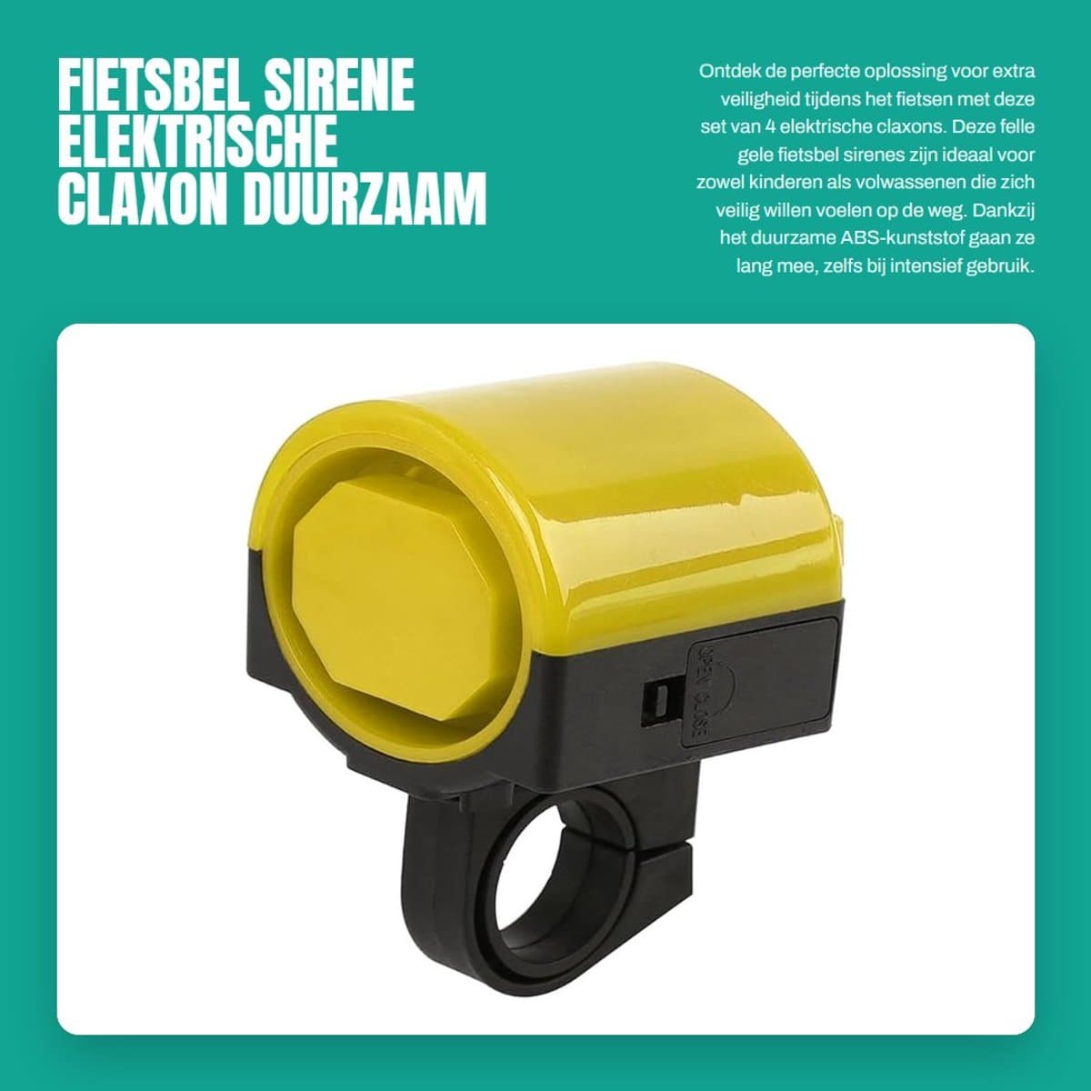 Dailygoods - Fietsbel Sirene - Elektrische Claxon - Duurzaam en Betrouwbaar - Geel - Luidspreker voor Fiets - Veiligheid - 4 Stuks