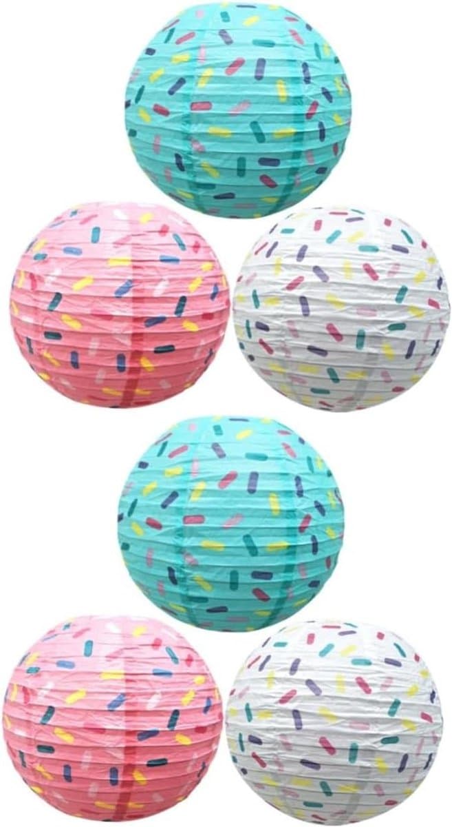 Papieren Hangende Lantaarns - Chinese Lantaarns Ronde Lantaarns - Feestelijke Decoratie - Felle Kleuren Festivalsfeer - 30 cm Diameter - Veelkleurig