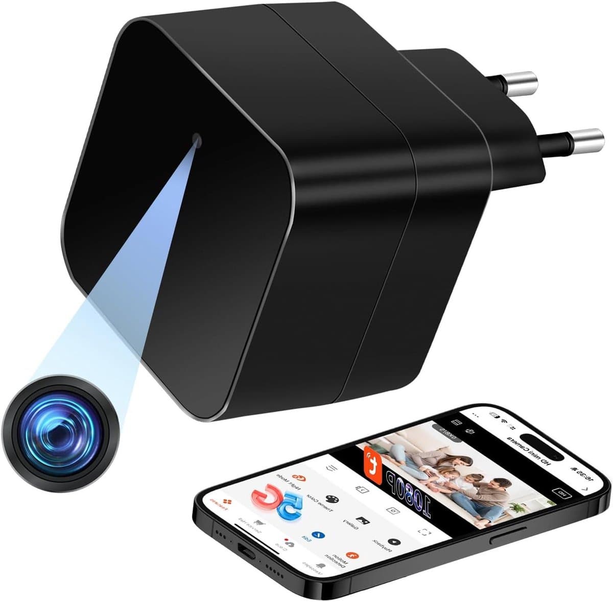 Mini Spionagecamera - Verborgen Camera - Huis Bewaken - Dubbelband Wifi - 1080p HD - Zwart