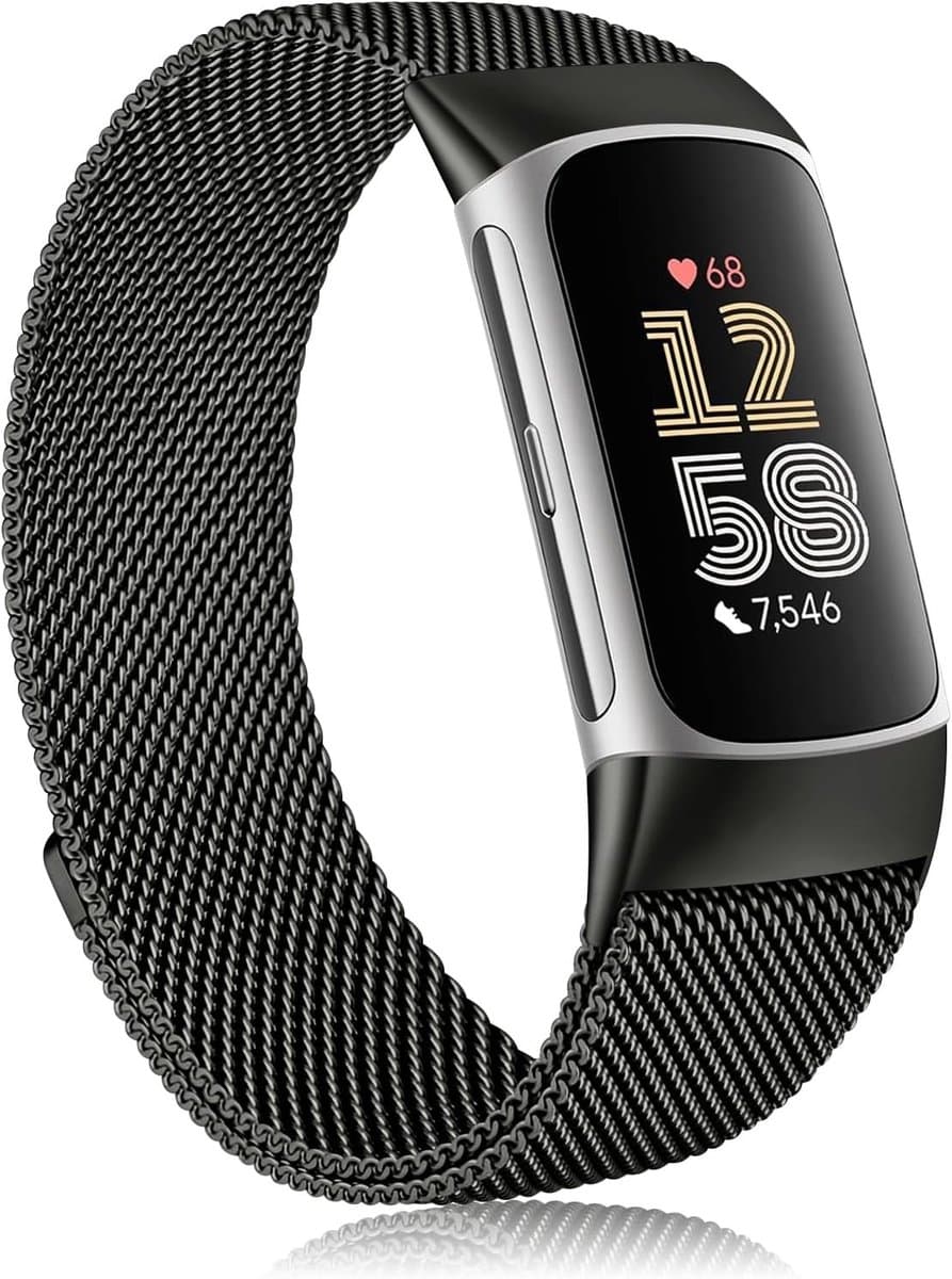 Stijlvolle RVS Mesh Vervangband voor Fitbit Charge 6, Geschikt voor Mannen en Vrouwen, Zwart, Comfortabel en Duurzaam