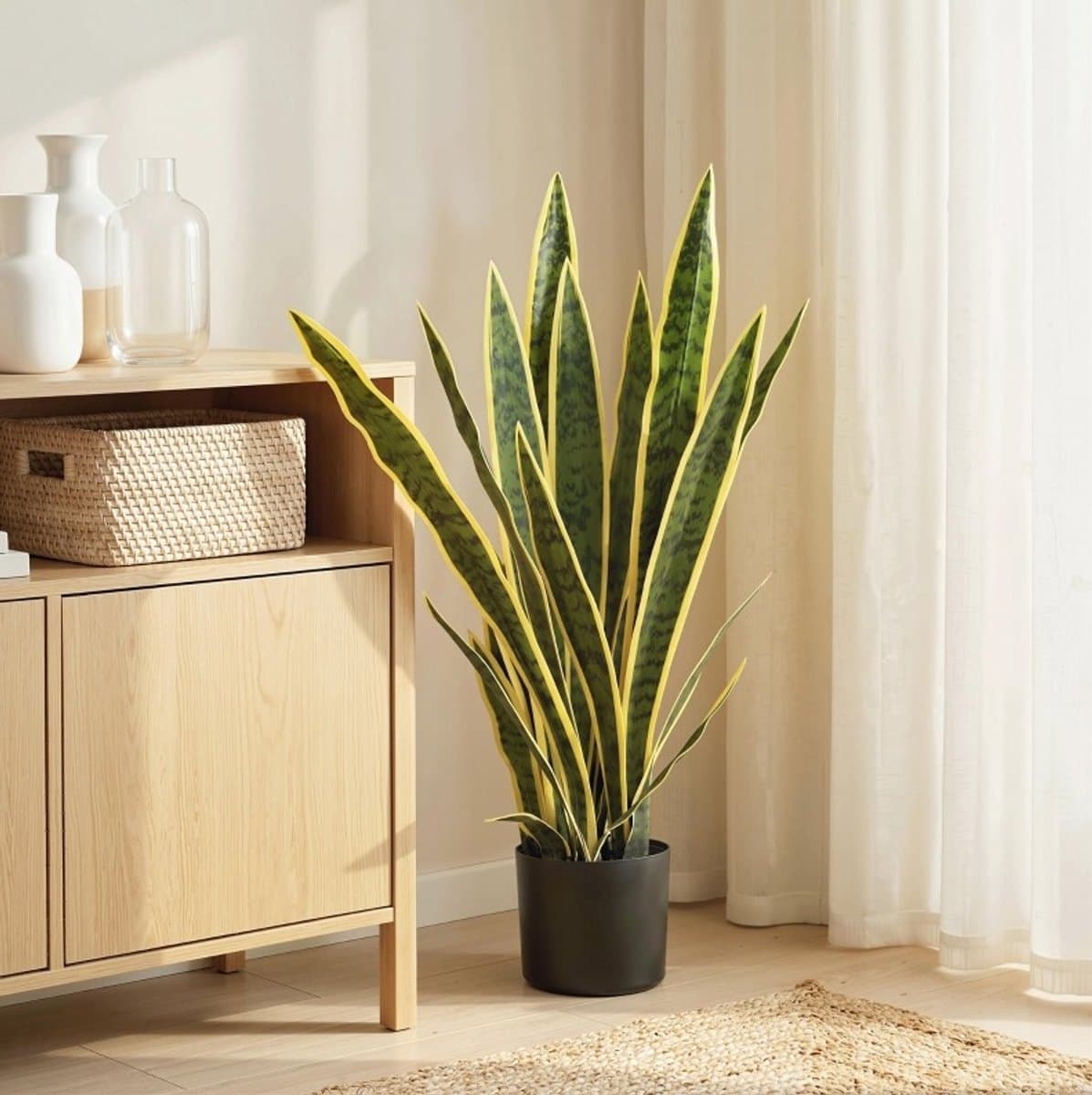 MEUNIQ Kunstplant kunstmatige sansevieria 77 cm in pot voor binnen groene slangenplant met buigbare bladeren voor woonkamer slaapkamer of kantoor