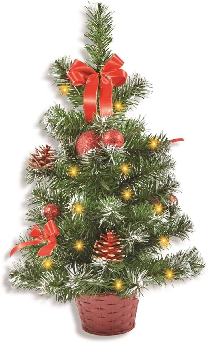 Kerstboom Decoratie - Mini Boom - Feestelijke Sfeer - Met LED Verlichting - 50 cm - Rood