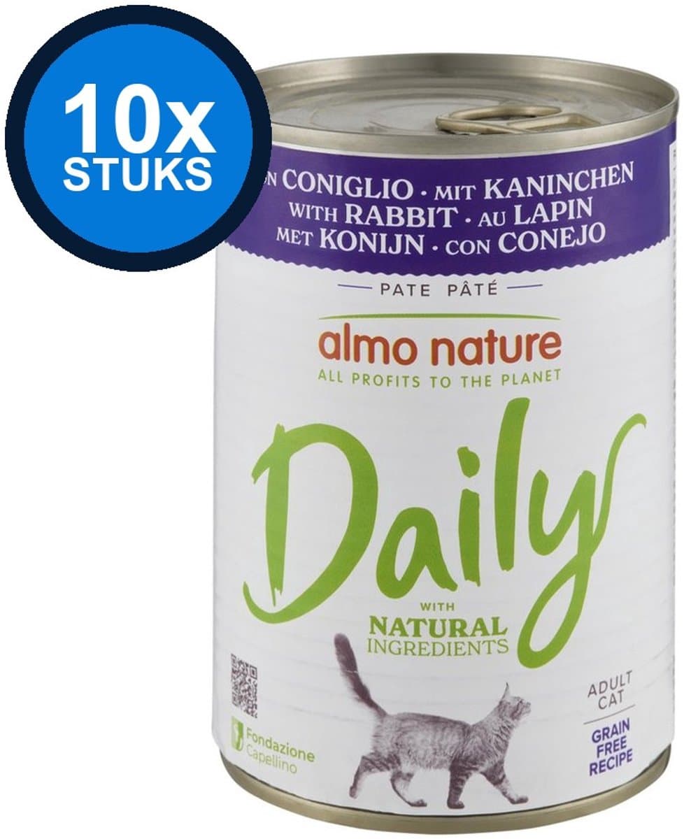 10x Almo Nature Daily - Konijn - Kattenvoer Natvoer Blik - 400g