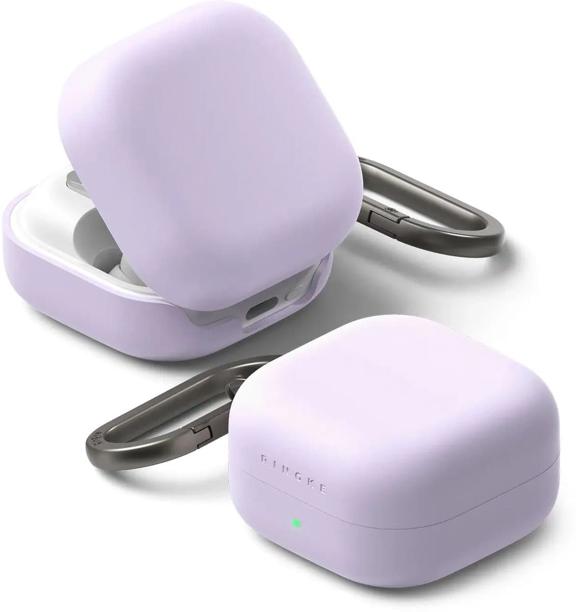 Ringke Silicone Hoesje Geschikt voor Samsung Galaxy Buds 4 / 4 Pro - Siliconen Cover - Karabijnhaak - Case Paars