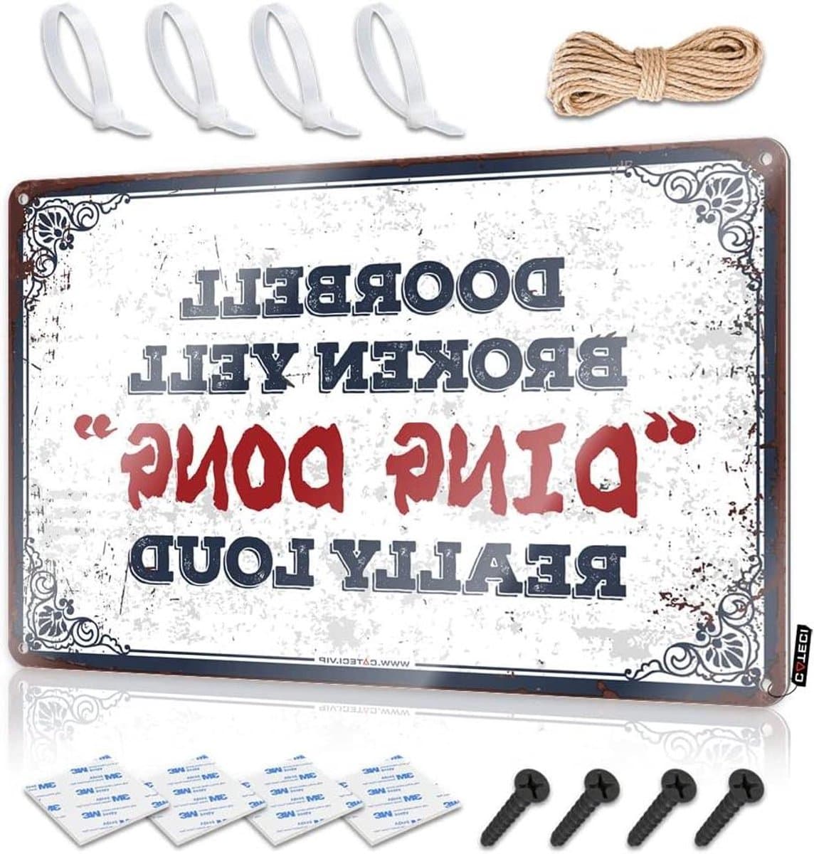 Tinnen Bord Deurbel - Decoratiebord Metaal - Wandversiering - Roestbestendig - 30x40 cm - Multicolor
