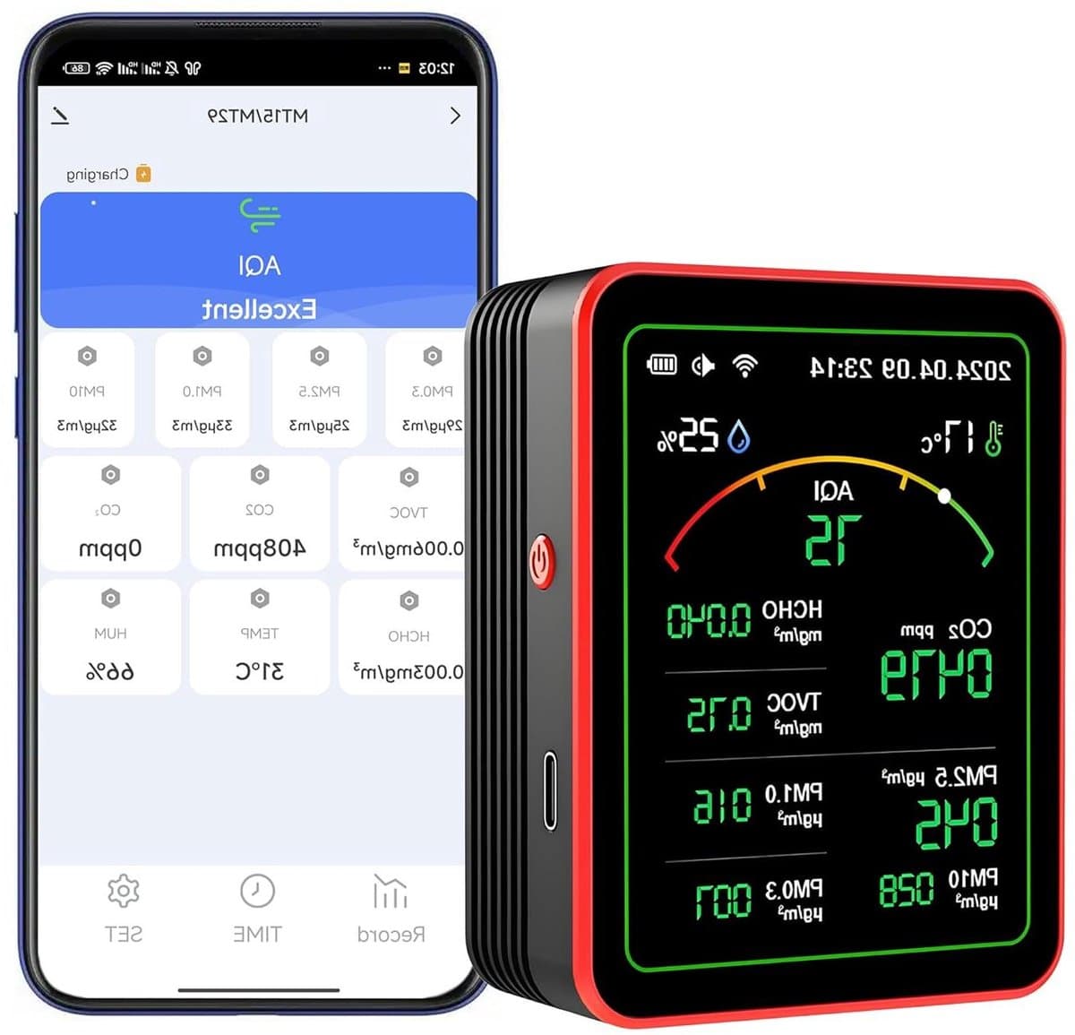 Luchtkwaliteitsmonitor - Luchtmeter CO2 - Binnenklimaat Bewaken - 15-in-1 Meting - 8.99 x 8.99 x 3.51 cm - Wit