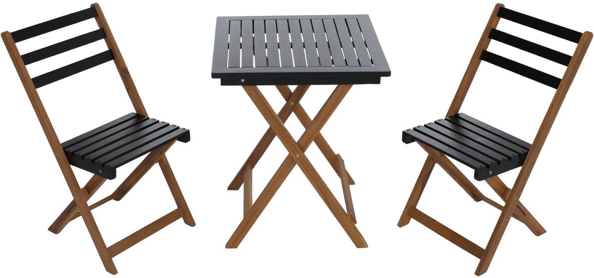 Set MCW-P71, zitgroep loungeset tuin 2x stoel tafel, acaciahout opvouwbaar ~ naturel-zwart