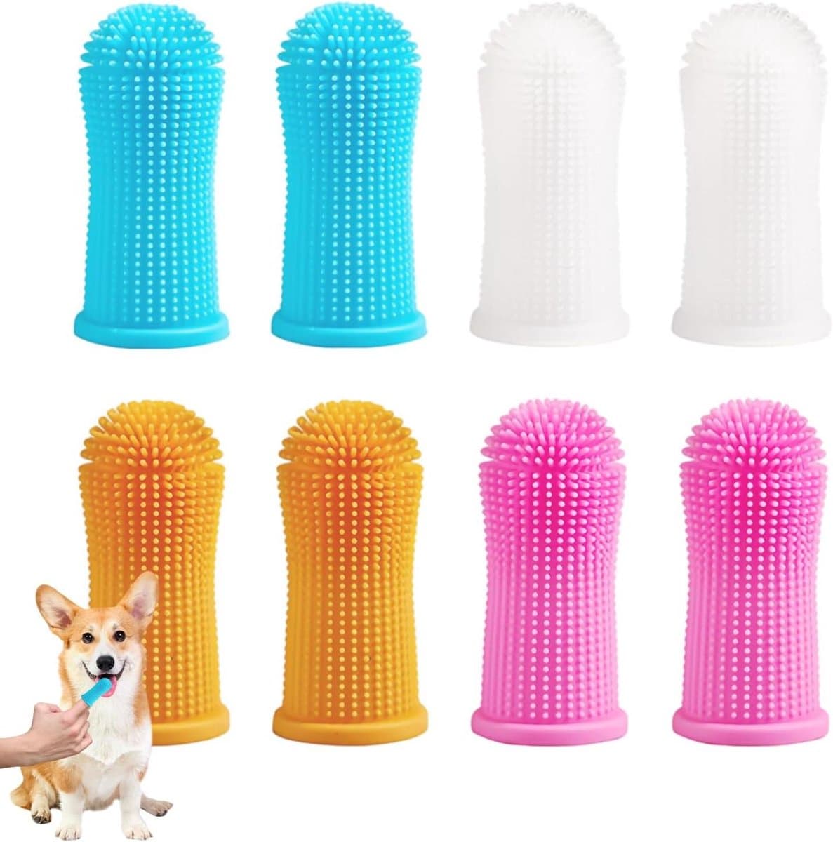 Vinger Tandenborstels - Honden Tandenborstel - Dierenverzorging Mond - 360 Graden Design - 8 Stuks - Meerdere Kleuren