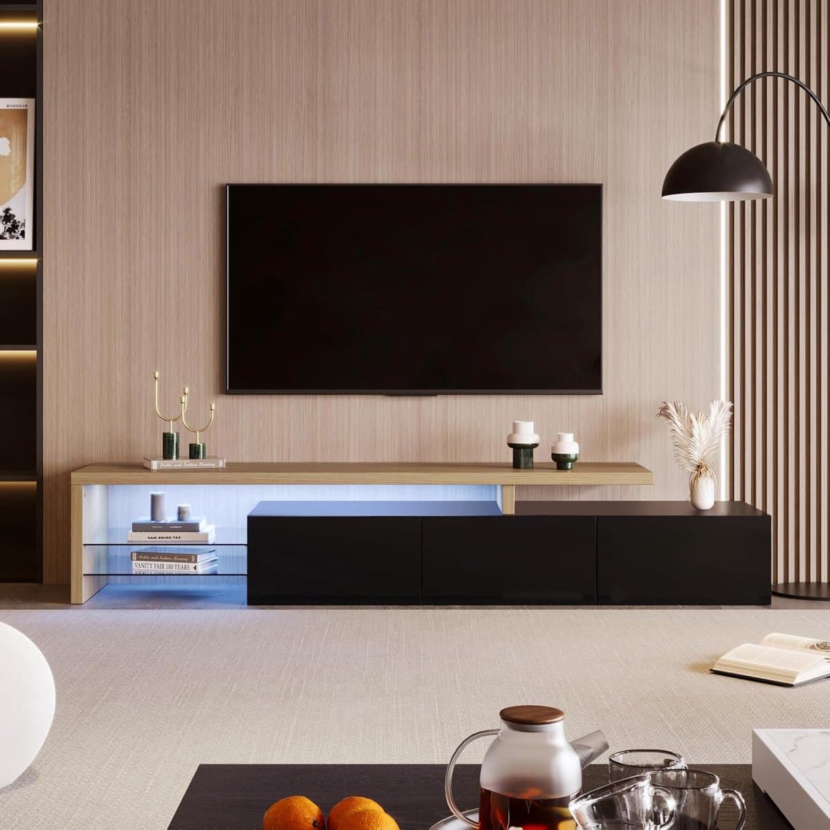 Moderne tv-kast - Dressoir tv meubel - Woonkamer opbergen - Variabele ledverlichting - 200x39x42 cm - Zwart
