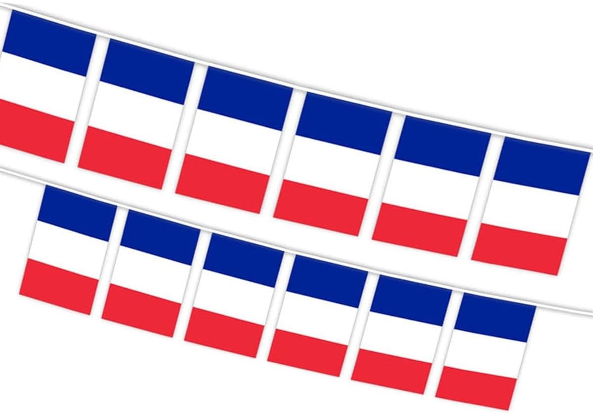 Frankrijk Vlaggenketting - Wimpelketting Slinger - Feestelijke Decoratie - 30 Vlaggen 10 Meter - 21x14cm Vlaggen - Blauw Wit Rood