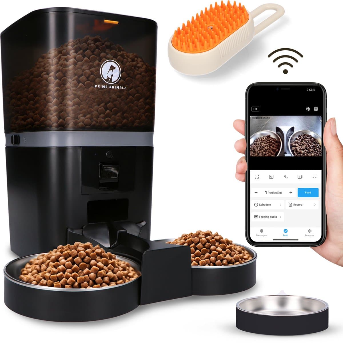 Automatische Voerbak dubbel Standaard 6L – Kat en Hond – Voerautomaat met Camera – Full HD 1080P Night Vision – Two-Way Audio – Enkele en Dubbele Voerbak – App-bediening – Voerschema Instellen – Kattenvoerbak Automatisch – Prime AnimalZ – Zwart