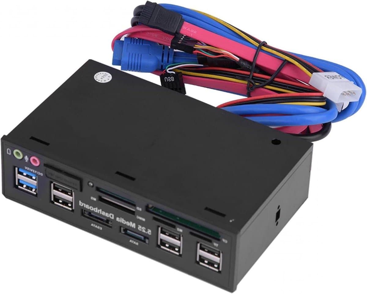Media Dashboard - Frontpaneel Hub - Computer Uitbreiding - 5-in-1 Kaartlezer - 525 inch - Zwart