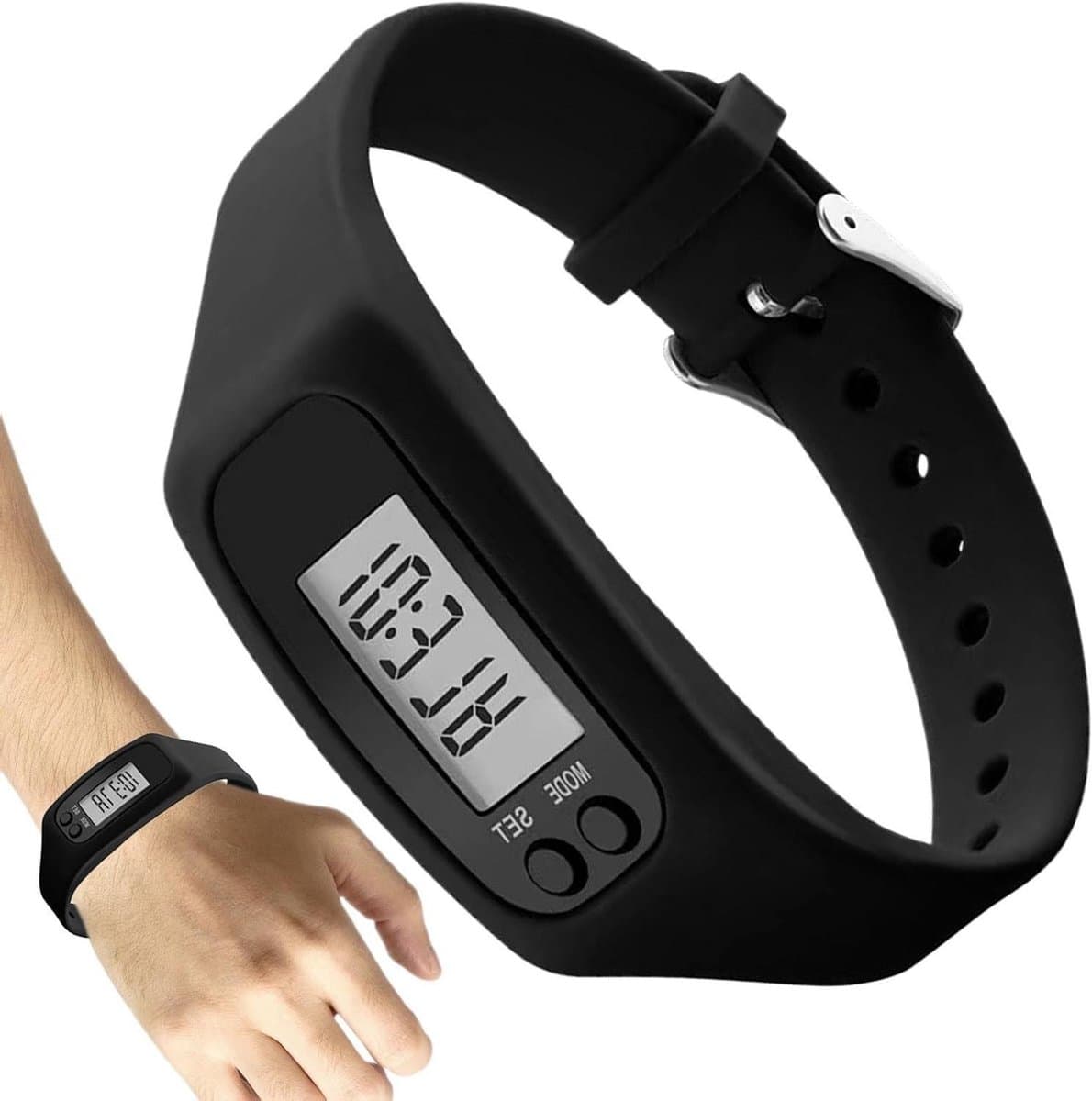 Stappenteller Horloge - Fitness Tracker - Gezonde Levensstijl - App Vrije Tracking - 25 mm Display - Zwart