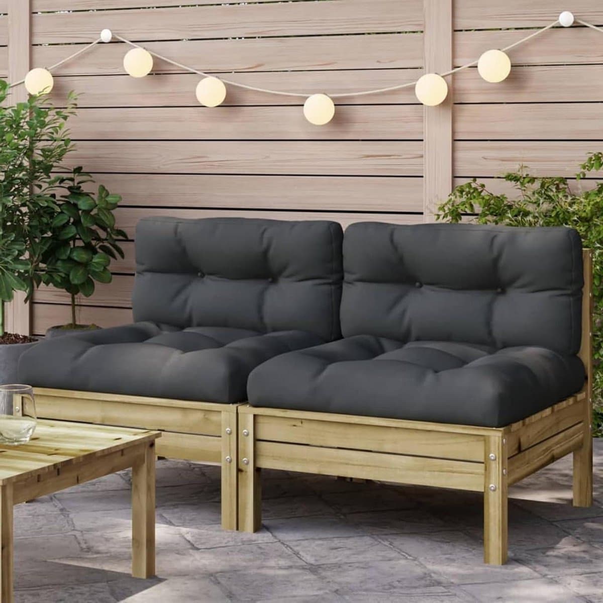 Palletbank 2 stuks - Tuinbank lounge - Buiten zitten - Geslepen geschaafd hout - Set van 2 - Natuurlijk