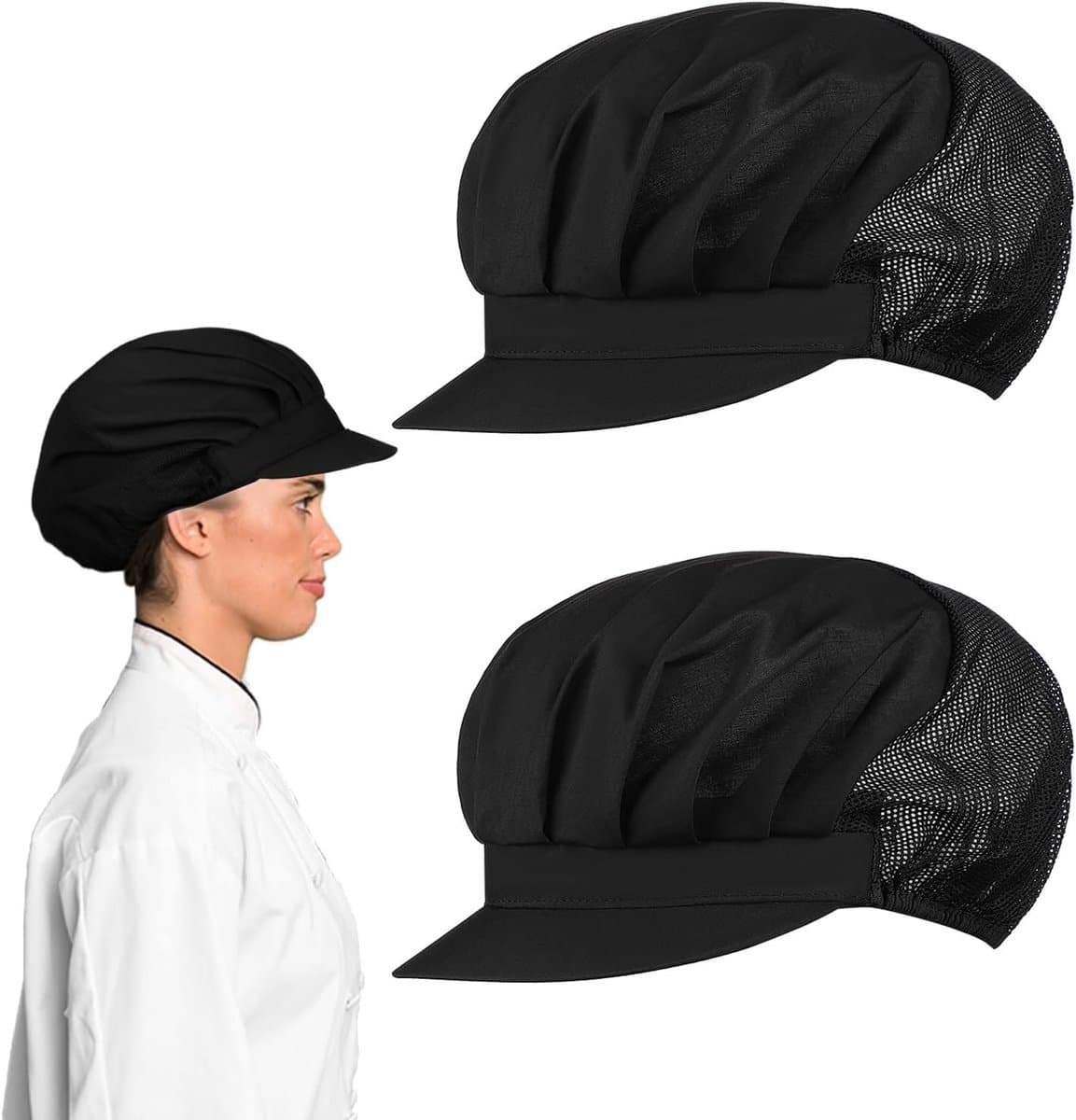 Unisex Kookmuts Set van 2, Elastische en Ademend Mesh Kookhoed, Werkmuts voor Koks en Cateringdiensten