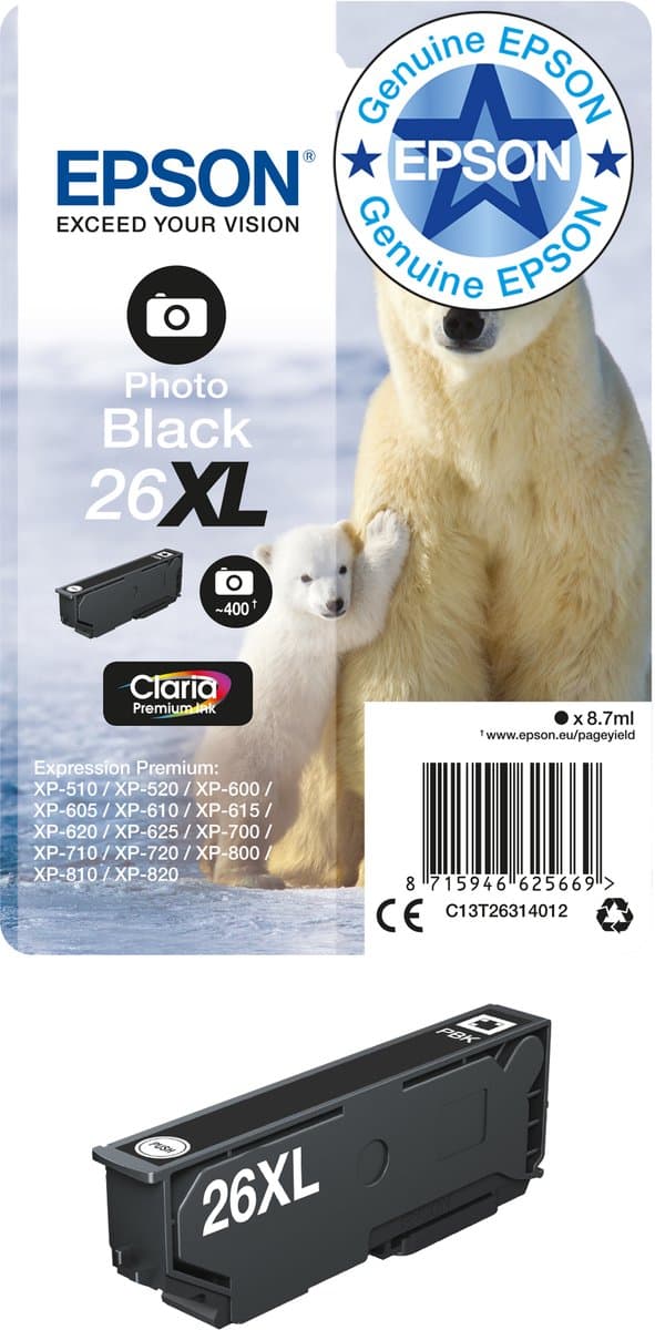 Epson Polar bear Enkelverpakking Fotozwart 26XL Claria Premium inkt