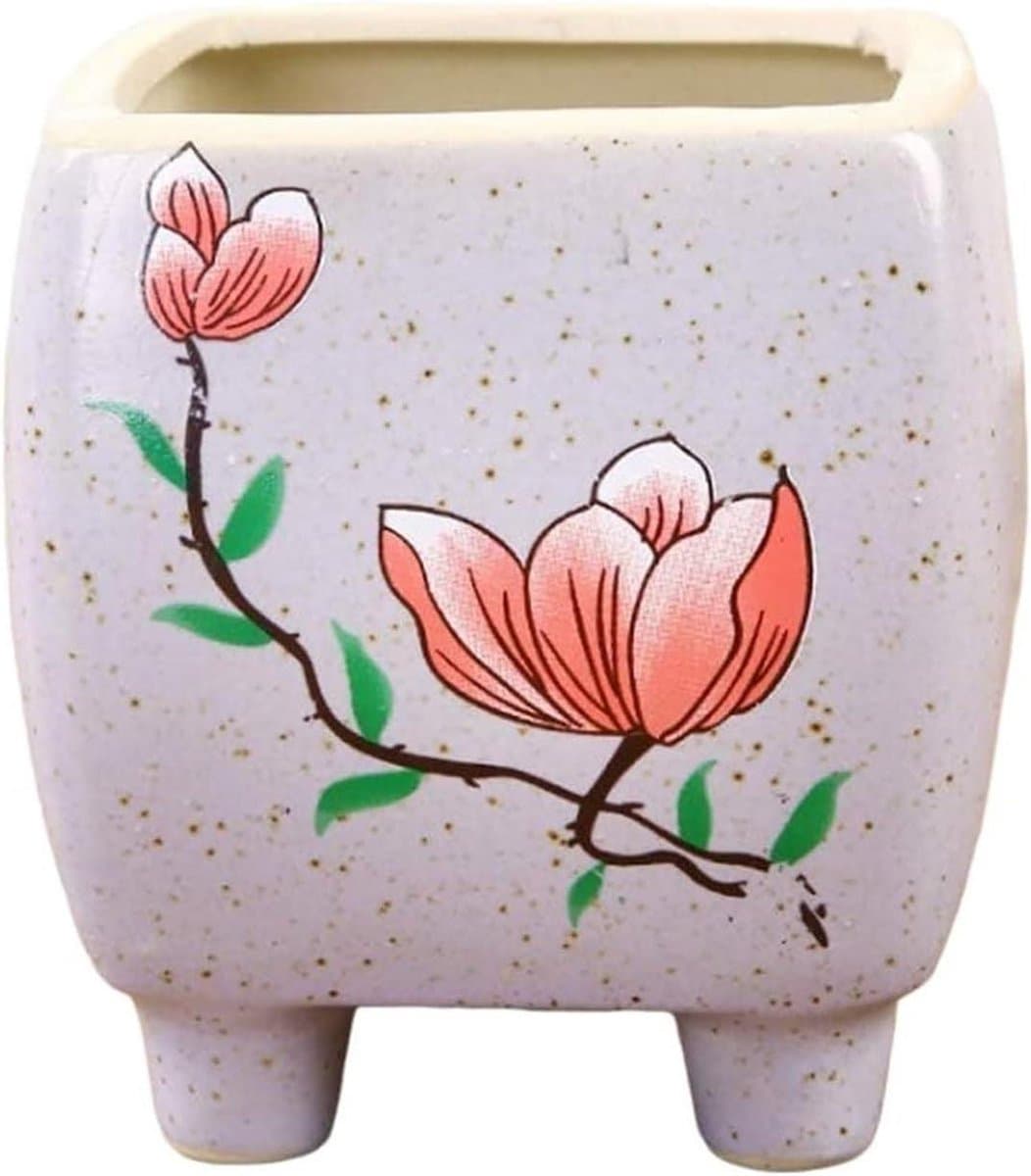 Keramische Bloempot - Bloemenvaas Plantenbak - Planten Decoreren - Met Afvoergat - 10 x 10 x 10 mm - Roze