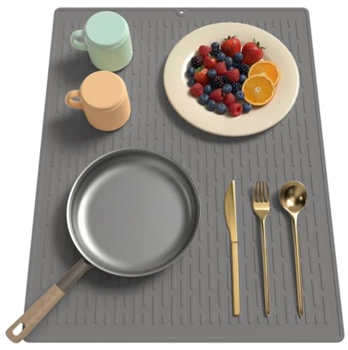 Afdruiprek droogmat 40 x 50 cm, antislip siliconen keukenafdruipmat met groeven, hittebestendig multifunctioneel droogkussen voor aanrecht, gootsteen of koelkastlade