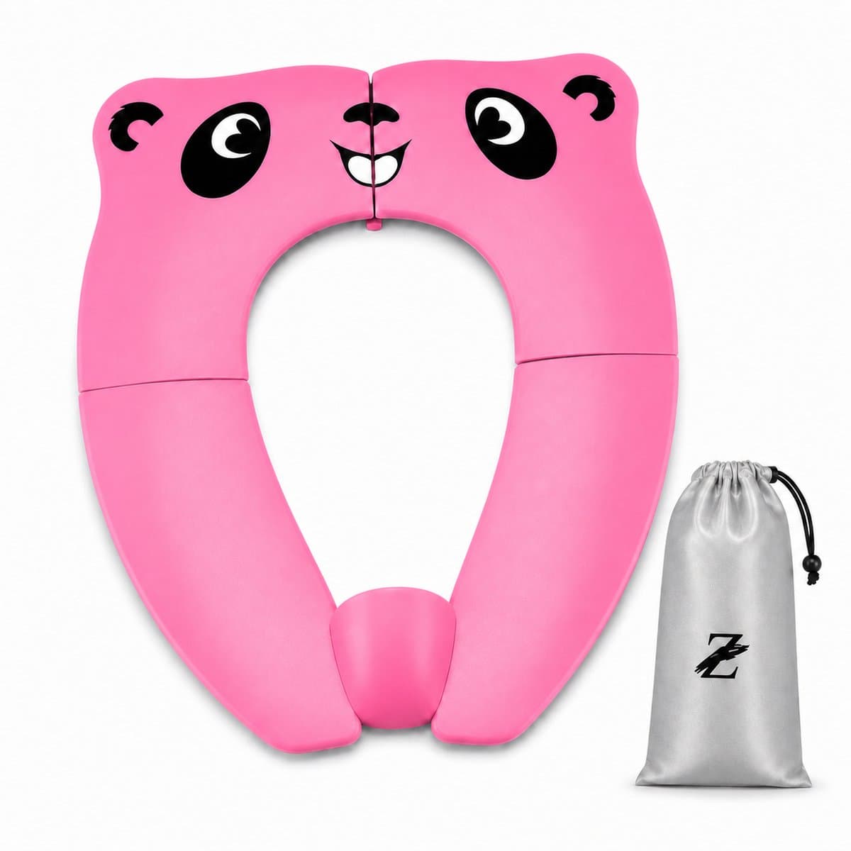 ZoeZo - Panda Toiletbril - Roze - Opvouwbaar - Incl. opbergtasje - Kinderen - Hygiënisch - WC- bril verkleiner - Zindelijkheidstraining - Toilettrainer - Toilet zitje