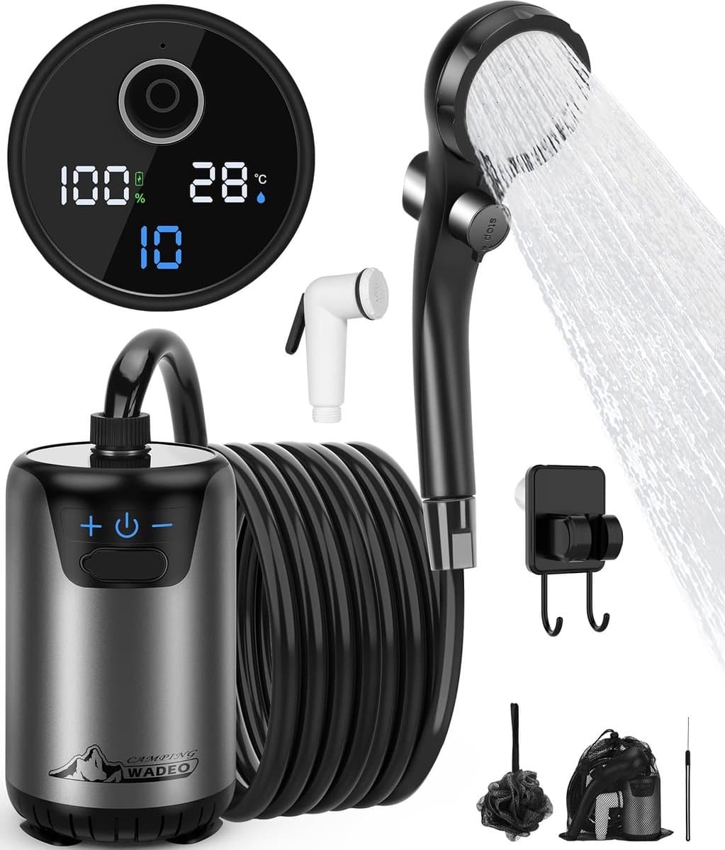 Draagbare Campingdouche – Oplaadbare Douchepomp USB – Compacte Buitendouche voor Camping, Reizen & Outdoor – Waterbestendig & Gebruiksvriendelijk