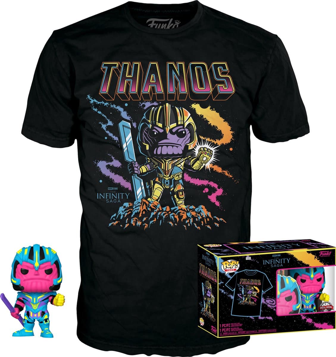Funko POP! Vinyl Marvel Thanos Blacklight Boxed T-shirt en Figuur - M, 63601